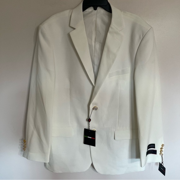 Lucci Collezione Mens Italian White Sz 44R Hand Tailored Blazer Suit Jacket‎ New